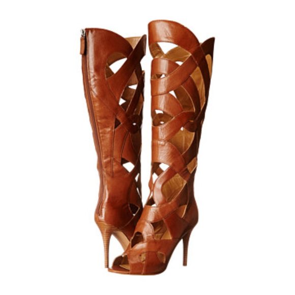 Nine West Shoes - Nine West Brown Leather Caged Gladiators Boots